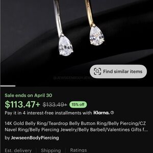 Gold and Silver Teardrop Belly Ring